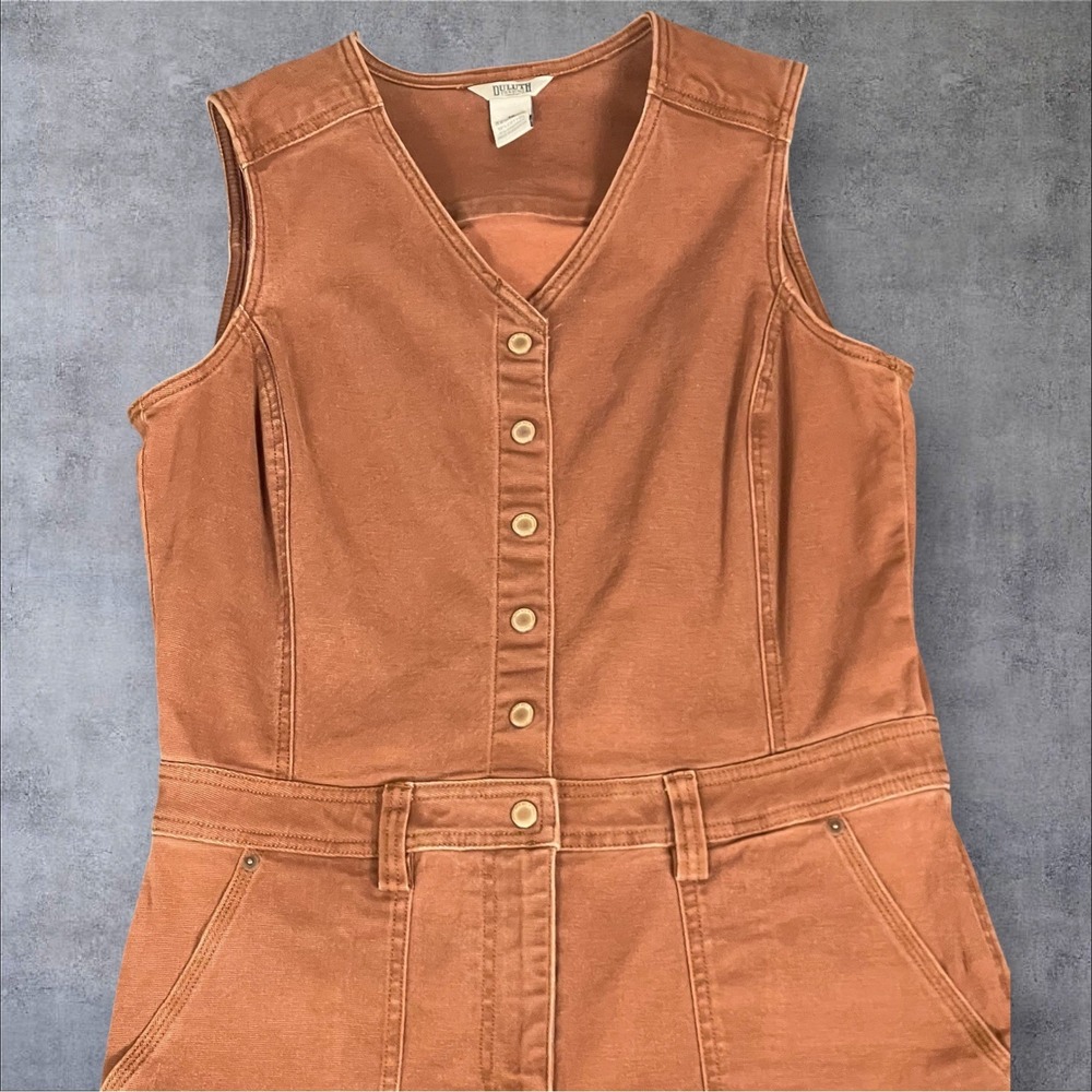 Duluth Trading Co Canvas Jumpsuit Womens 10 Rust Brown Sleeveless Workwear - Picture 3 of 8